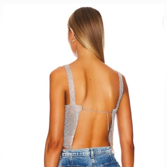 Cropped Silver Rhinestone Party Tank Top, OSFA - Picture 3 of 17